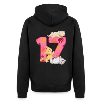Chaton de 17e anniversaire | Chemise d’anniversaire de chat - Veste à capuche bio Premium Unisexe - noir - Dos - Nico (187cm)
