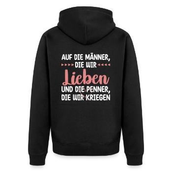 Auf Die Männer, Die Wir Lieben Und Die - Unisex Premium Bio Zip Hoodie - Schwarz - Hinten - Nico (187cm)