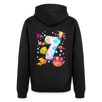 7. Geburtstag | Regenbogenfisch Geburtstag | - Unisex Premium Bio Zip Hoodie - Schwarz - Hinten - Nico (187cm)
