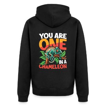 You Are One In A Chameleon für Reptilienhalter - Unisex Premium Bio Zip Hoodie - Schwarz - Hinten - Nico (187cm)