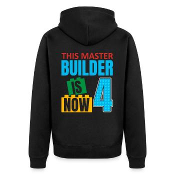 This Master Builder is now 4, Toy Blocks - Unisex Premium Organic Zip Hoodie - black - Back - Nico (187cm)