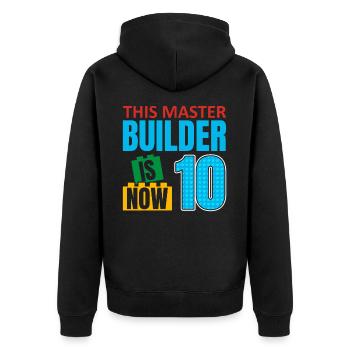 This builder is now 10, Toy Blocks 10. - Unisex Premium Organic Zip Hoodie - black - Back - Nico (187cm)