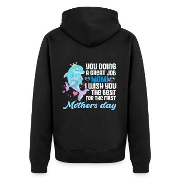 You Doing A Great Job Momi | Muttertag Geschenk | - Unisex Premium Bio Zip Hoodie - Schwarz - Hinten - Nico (187cm)