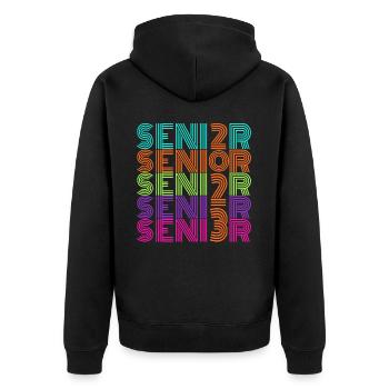 Retro Vintage Neon Senior 2023 | Senior High Gift - Unisex Premium Bio Zip Hoodie - Schwarz - Hinten - Nico (187cm)