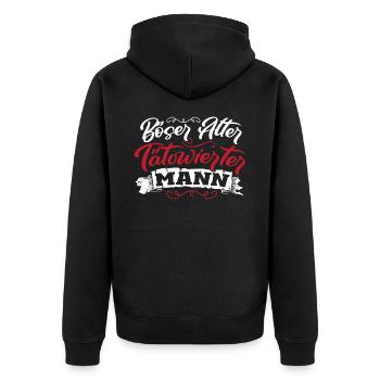 Böser Alter Tätowierter Mann Artistic - Unisex Premium Bio Zip Hoodie - Schwarz - Hinten - Nico (187cm)
