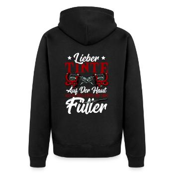Lieber Tinte Auf Der Haut Als Zu Viel Tinte Auf - Unisex Premium Bio Zip Hoodie - Schwarz - Hinten - Nico (187cm)