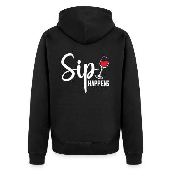 Sip Happens Wine Lover Gift | Wine Drinker Shirt - Unisex Premium Organic Zip Hoodie - black - Back - Nico (187cm)