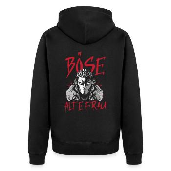 BÖSE ALTE FRAU Tattoo-Thema - Unisex Premium Bio Zip Hoodie - Schwarz - Hinten - Nico (187cm)
