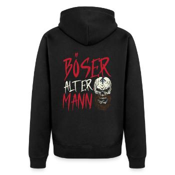 BÖSER ALTER MANN Tattoo-Thema - Unisex Premium Bio Zip Hoodie - Schwarz - Hinten - Nico (187cm)