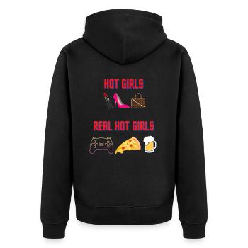 Hot Girls Vs. Real Hot Girls Lipstick vs. Pizza - Unisex Premium Bio Zip Hoodie - Schwarz - Hinten - Nico (187cm)