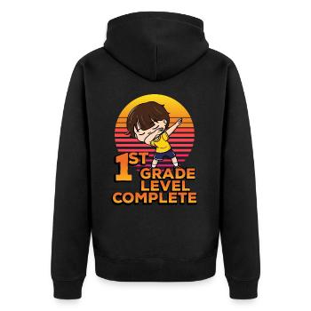 1. Klasse Level Komplett Lustig Tupfende Schüler - Unisex Premium Bio Zip Hoodie - Schwarz - Hinten - Nico (187cm)