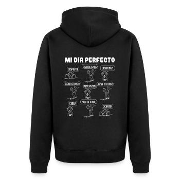 Mein perfekter Langlauftag - Unisex Premium Bio Zip Hoodie - Schwarz - Hinten - Nico (187cm)