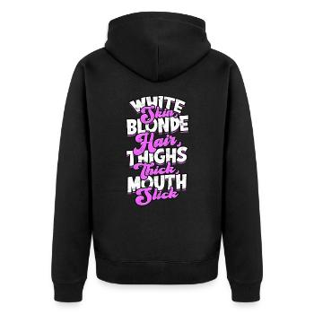 dick dicke oberschenkel thick thighs oberschenkel - Unisex Premium Bio Zip Hoodie - Schwarz - Hinten - Nico (187cm)
