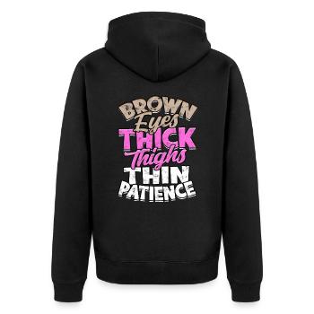 dick dicke oberschenkel thick thighs oberschenkel - Unisex Premium Bio Zip Hoodie - Schwarz - Hinten - Nico (187cm)