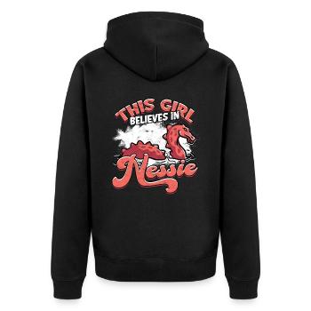 lochlochlochness geschenkidee geschenk - Unisex Premium Bio Zip Hoodie - Schwarz - Hinten - Nico (187cm)