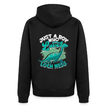 lochlochlochness geschenkidee geschenk - Unisex Premium Bio Zip Hoodie - Schwarz - Hinten - Nico (187cm)