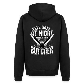 Sentez-vous en sécurité la nuit, boucher - Veste à capuche bio Premium Unisexe - noir - Dos - Nico (187cm)