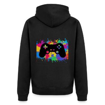 Gamer Gaming Controller Bunt rainbow Game Geschenk - Unisex Premium Bio Zip Hoodie - Schwarz - Hinten - Nico (187cm)