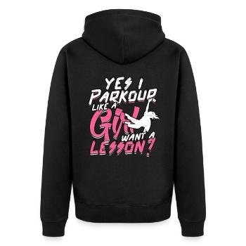 Parkour Girl Freerunning Runner Back Flip Jumping - Unisex Premium Organic Zip Hoodie - black - Back - Nico (187cm)