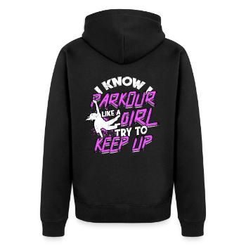 Parkour Girl Freerunning Runner Back Flip Jumping - Unisex Premium Organic Zip Hoodie - black - Back - Nico (187cm)