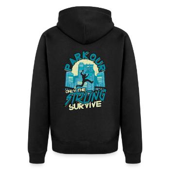 Parkour Freerunning Runner Back Flip Jumping - Unisex Premium Organic Zip Hoodie - black - Back - Nico (187cm)