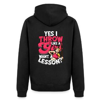 Speer werfen Girl Track and Fieldwerwer - Unisex Premium Bio Zip Hoodie - Schwarz - Hinten - Nico (187cm)
