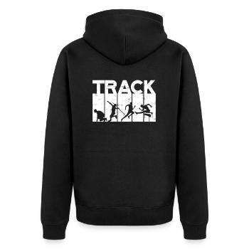 Track and Field Runner Athelitcs Running Sport Run - Unisex Premium Bio Zip Hoodie - Schwarz - Hinten - Nico (187cm)