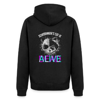 Schrodinger's cat lives dead quantum physics - Unisex Premium Organic Zip Hoodie - black - Back - Nico (187cm)