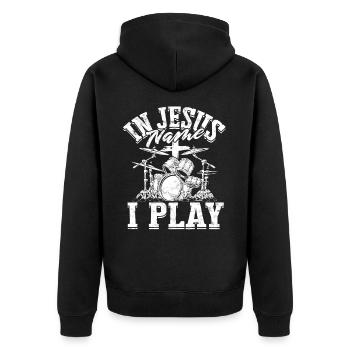 Drummer Jesus Cross Drummer Drummer - Unisex Premium Organic Zip Hoodie - black - Back - Nico (187cm)