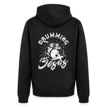 Drummer Jesus Cross Drummer Drummer - Unisex Premium Organic Zip Hoodie - black - Back - Nico (187cm)
