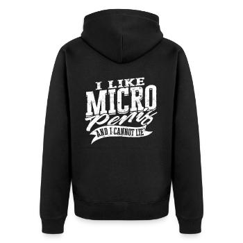 Mikropenis Kleiner Penis Sex Schwanz Club Micro - Unisex Premium Bio Zip Hoodie - Schwarz - Hinten - Nico (187cm)
