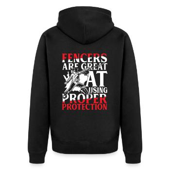 Fencers Are Great At Using Proper Protection - Unisex Premium Bio Zip Hoodie - Schwarz - Hinten - Nico (187cm)