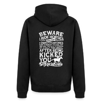 pferderennen pferd reiten pferde reiter geschenk g - Unisex Premium Bio Zip Hoodie - Schwarz - Hinten - Nico (187cm)