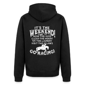 pferderennen pferd reiten pferde reiter geschenk g - Unisex Premium Bio Zip Hoodie - Schwarz - Hinten - Nico (187cm)
