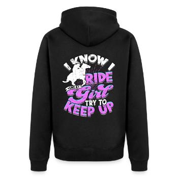 pferderennen pferd reiten pferde reiter geschenk g - Unisex Premium Bio Zip Hoodie - Schwarz - Hinten - Nico (187cm)