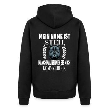 Mein Name ist STEH manchmal nennen sie mich - Unisex Premium Bio Zip Hoodie - Schwarz - Hinten - Nico (187cm)