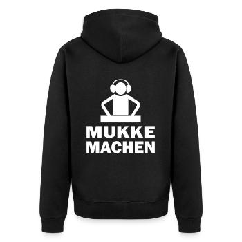 DJ Mukke machen Outfit für Party, Club und Disco - Unisex Premium Bio Zip Hoodie - Schwarz - Hinten - Nico (187cm)