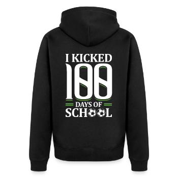 Ich Habe 100 Tage Der Schule Gekickt Sportlich - Unisex Premium Bio Zip Hoodie - Schwarz - Hinten - Nico (187cm)