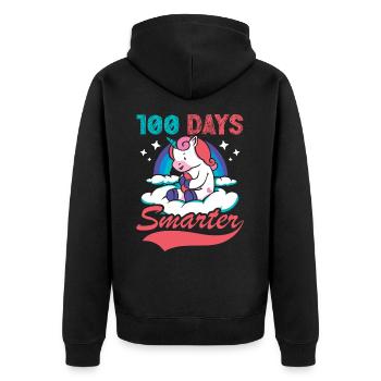 100 Tage Schlauer 100. Tag Schule Fantasy Einhorn - Unisex Premium Bio Zip Hoodie - Schwarz - Hinten - Nico (187cm)