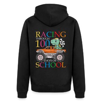 Rennen Durch 100 Tage Der Schule Dinosaurier - Unisex Premium Bio Zip Hoodie - Schwarz - Hinten - Nico (187cm)