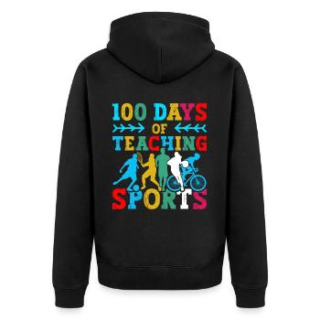 100 Tage Sportunterricht Schulfachlehrer - Unisex Premium Bio Zip Hoodie - Schwarz - Hinten - Nico (187cm)
