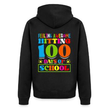 Feel great hitting 100 days of - Unisex Premium Organic Zip Hoodie - black - Back - Nico (187cm)