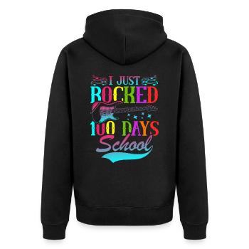 I Just Rocked 100 Tage Schule Gitarrist Gitarre - Unisex Premium Bio Zip Hoodie - Schwarz - Hinten - Nico (187cm)