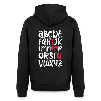 Alphabet de l’amour romantique Saint-Valentin - Veste à capuche bio Premium Unisexe - noir - Dos - Nico (187cm)