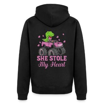 Sie Hat Mein Herz Gestohlen Dinosaurier T-rex - Unisex Premium Bio Zip Hoodie - Schwarz - Hinten - Nico (187cm)