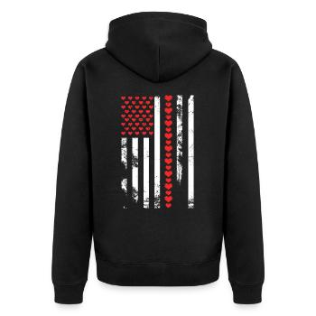 Drapeau américain Patriotique Saint-Valentin - Veste à capuche bio Premium Unisexe - noir - Dos - Nico (187cm)