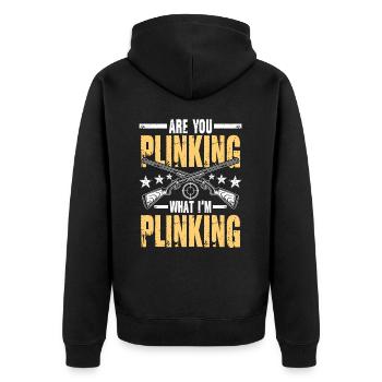 Are You Plinking What I'm Plinking - Unisex Premium Bio Zip Hoodie - Schwarz - Hinten - Nico (187cm)