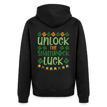 Débloquez la chance de trèfle St. Patrick’s - Veste à capuche bio Premium Unisexe - noir - Dos - Nico (187cm)