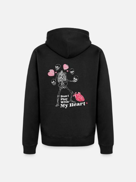 Ne joue pas avec mon cœur Squelette Saint-Valentin - Veste à capuche bio Premium Unisexe - noir