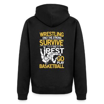 Wrestling The Rest Go Play Basketball - Unisex Premium Bio Zip Hoodie - Schwarz - Hinten - Nico (187cm)